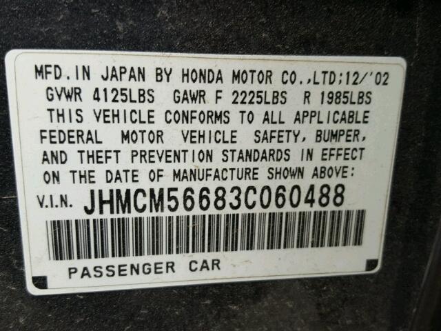 JHMCM56683C060488 - 2003 HONDA ACCORD EX GRAY photo 10