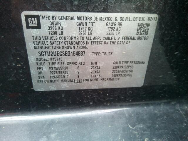 3GTU2UEC3EG154887 - 2014 GMC SIERRA K15 CHARCOAL photo 10