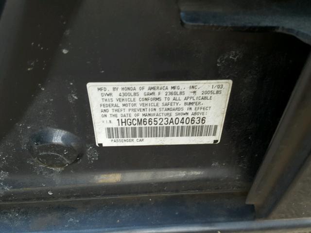 1HGCM66523A040636 - 2003 HONDA ACCORD EX GRAY photo 10