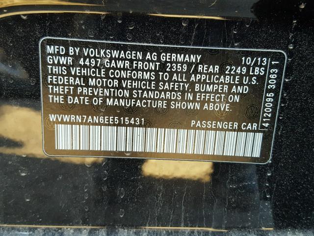 WVWRN7AN6EE515431 - 2014 VOLKSWAGEN CC LUXURY BLACK photo 10