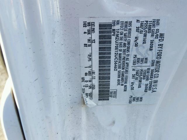 1FMZU70E12UC56462 - 2002 FORD EXPLORER S WHITE photo 10