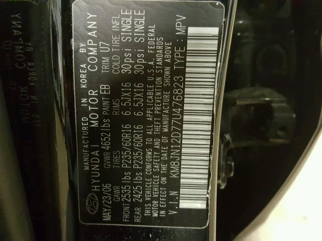 KM8JN12D77U476823 - 2007 HYUNDAI TUCSON SE BLACK photo 10