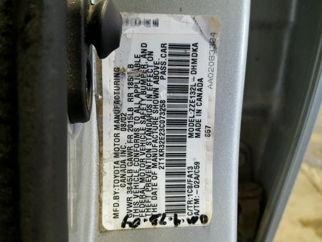 2T1KR32E23C073258 - 2003 TOYOTA MATRIX 银色 照片 10