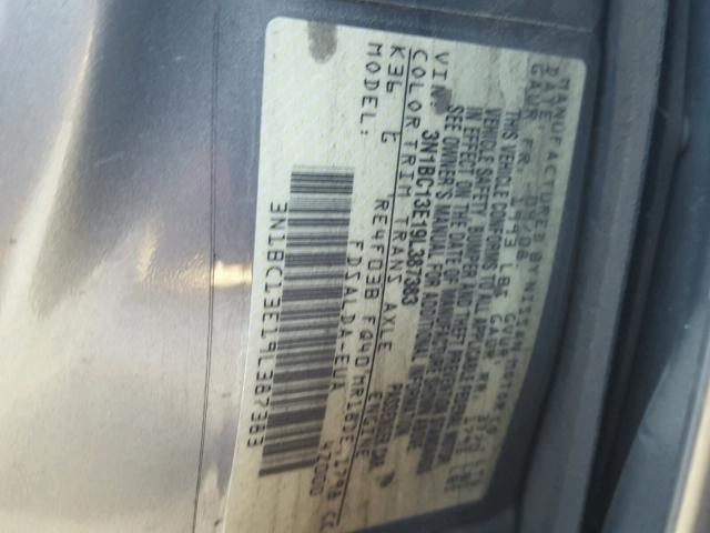 3N1BC13E19L387383 - 2009 NISSAN VERSA S CHARCOAL photo 10