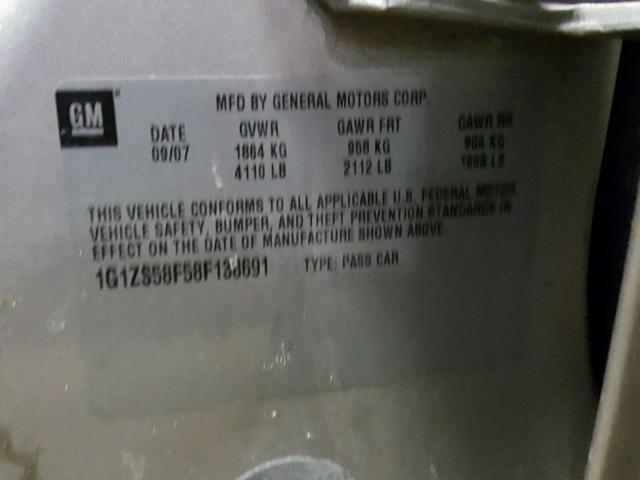 1G1ZS58F58F138691 - 2008 CHEVROLET MALIBU LS ნაცრისფერი ფოტო 10
