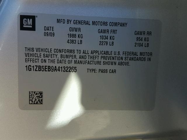 1G1ZB5EB9A4132265 - 2010 CHEVROLET MALIBU LS SILVER photo 10