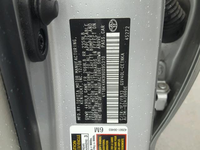 4T1BK46K99U095310 - 2009 TOYOTA CAMRY SE SILVER photo 10