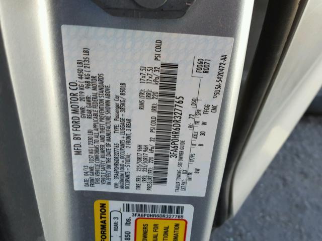 3FA6P0HR6DR327765 - 2013 FORD FUSION SE SILVER photo 10