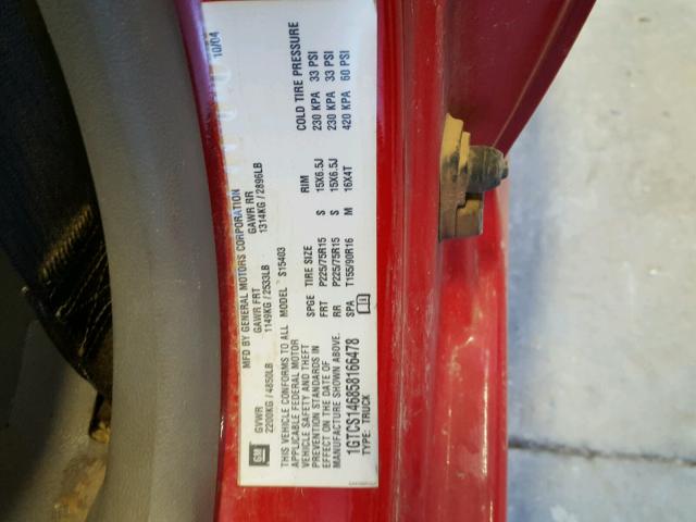 1GTCS146858166478 - 2005 GMC CANYON RED photo 10