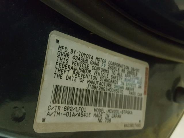 JT8BF28G1W0085670 - 1998 LEXUS ES 300 GREEN photo 10