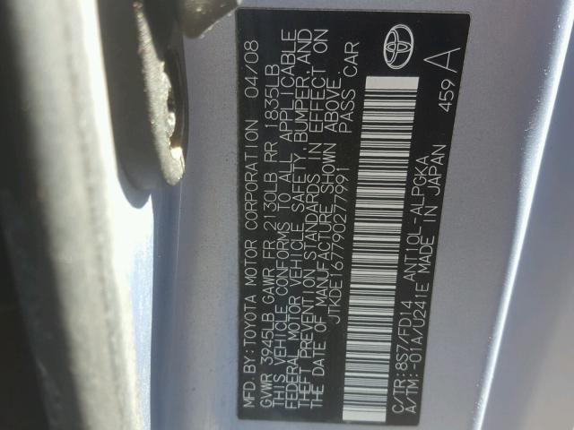 JTKDE167790277991 - 2009 TOYOTA SCION TC 灰色 照片 10