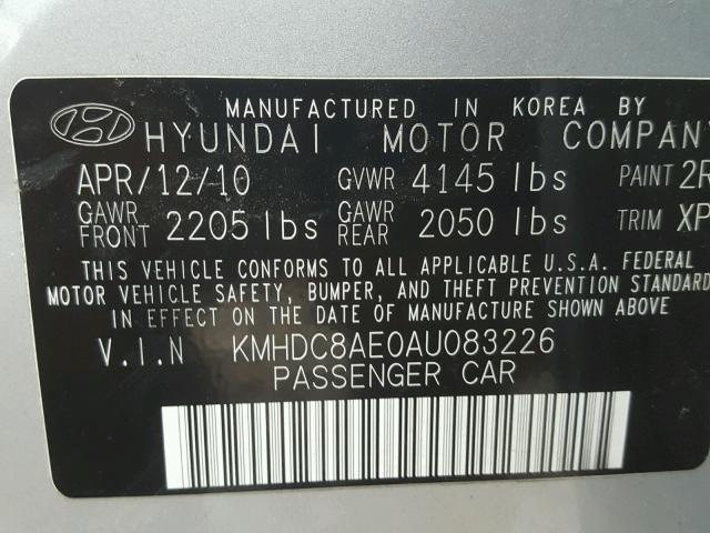 KMHDC8AE0AU083226 - 2010 HYUNDAI ELANTRA TO SILVER photo 10