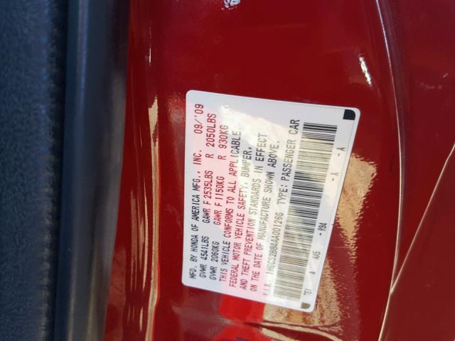 1HGCS2B84AA001266 - 2010 HONDA ACCORD EXL RED photo 10