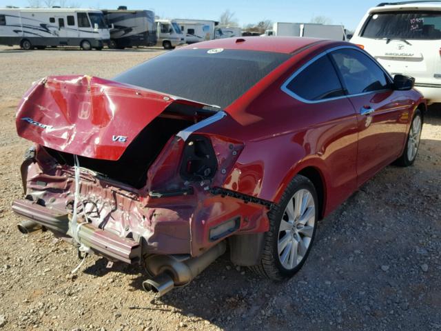 1HGCS2B84AA001266 - 2010 HONDA ACCORD EXL RED photo 4