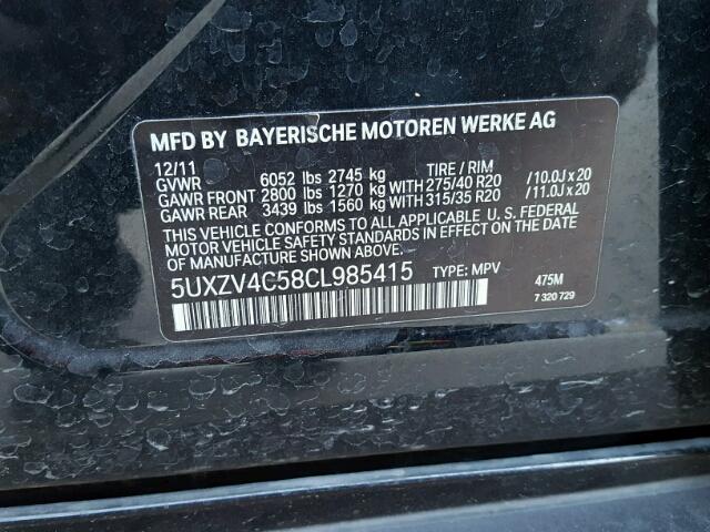 5UXZV4C58CL985415 - 2012 BMW X5 XDRIVE3 BLACK photo 10