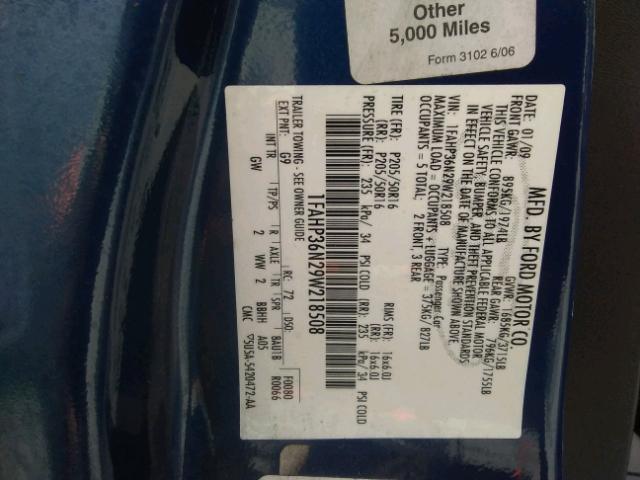 1FAHP36N29W218508 - 2009 FORD FOCUS SES BLUE photo 10