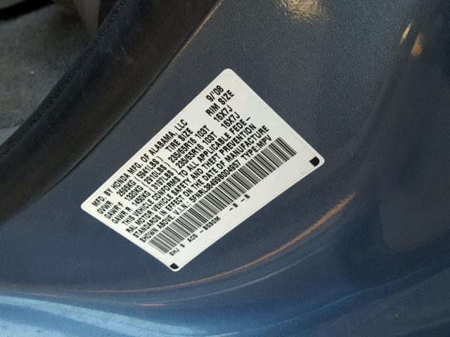 5FNRL38499B004957 - 2009 HONDA ODYSSEY EX BLUE photo 10