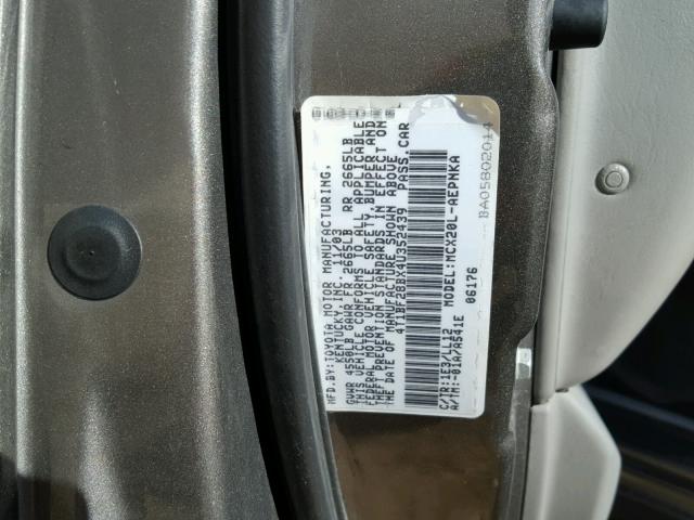 4T1BF28BX4U352439 - 2004 TOYOTA AVALON XL GRAY photo 10