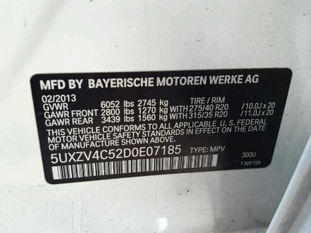 5UXZV4C52D0E07185 - 2013 BMW X5 XDRIVE3 WHITE photo 10