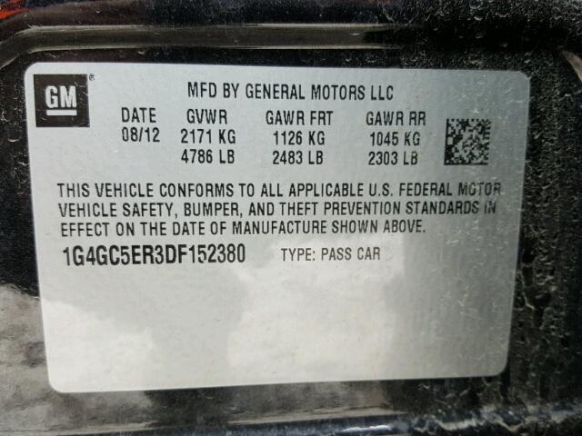 1G4GC5ER3DF152380 - 2013 BUICK LACROSSE BLACK photo 10