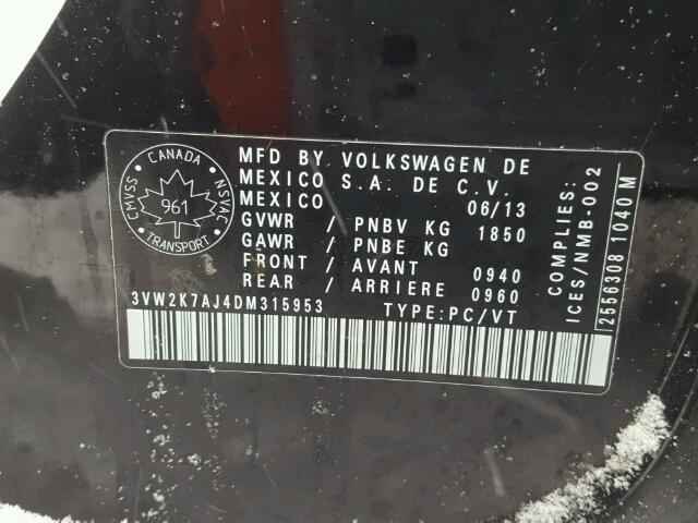 3VW2K7AJ4DM315953 - 2013 VOLKSWAGEN JETTA BASE 黑色 照片 10