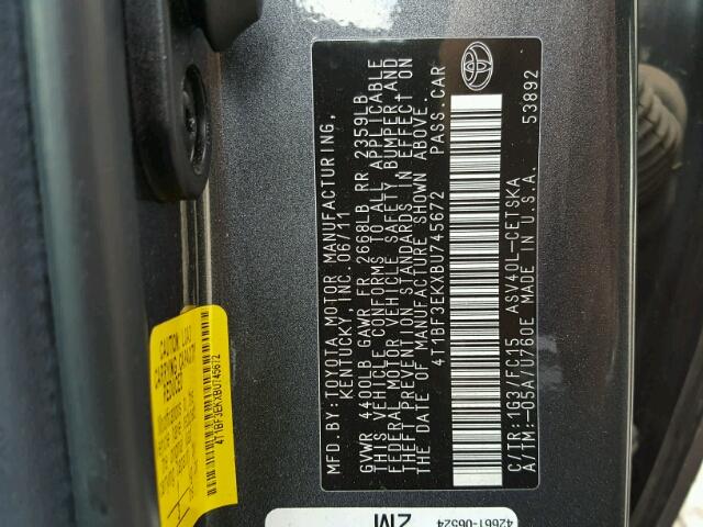 4T1BF3EKXBU745672 - 2011 TOYOTA CAMRY BASE GRAY photo 10