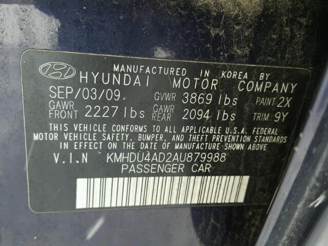 KMHDU4AD2AU879988 - 2010 HYUNDAI ELANTRA BL BLUE photo 10