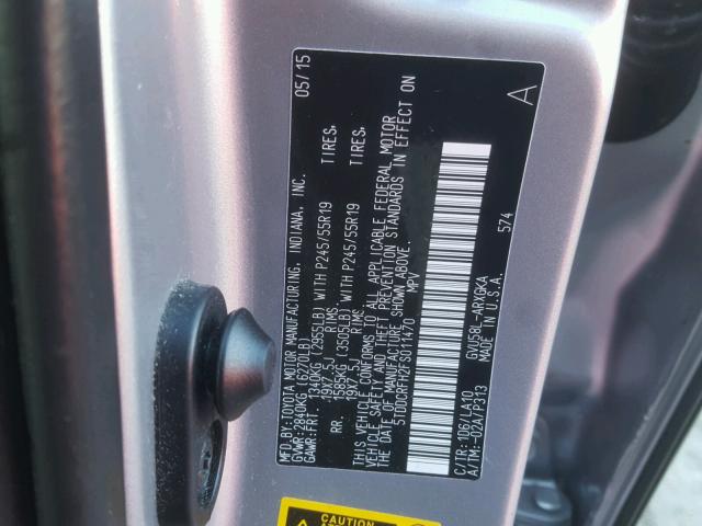 5TDDCRFH2FS011470 - 2015 TOYOTA HIGHLANDER SILVER photo 10