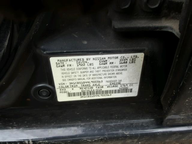 3N1CB51D44L900563 - 2004 NISSAN SENTRA 1.8 BLACK photo 10