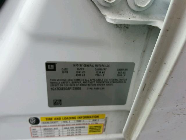 1G1ZC5E00AF178969 - 2010 CHEVROLET MALIBU 1LT 白色 照片 10