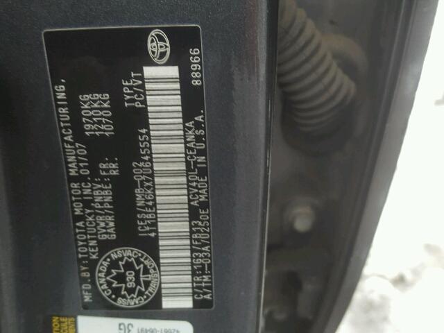 4T1BE46KX7U645554 - 2007 TOYOTA CAMRY NEW GRAY photo 10