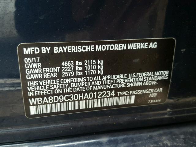 WBA8D9C30HA012234 - 2017 BMW 330 XI 蓝色 照片 10