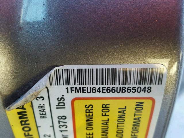 1FMEU64E66UB65048 - 2006 FORD EXPLORER E GRAY photo 10