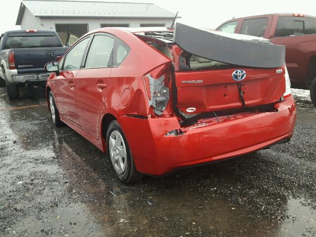 JTDKN3DUXB0285639 - 2011 TOYOTA PRIUS RED photo 3