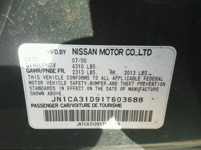 JN1CA31D91T603688 - 2001 NISSAN MAXIMA GXE GREEN photo 10