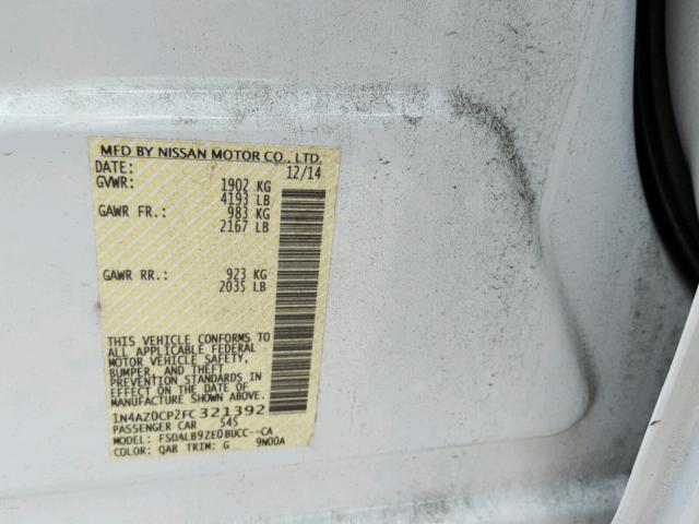 1N4AZ0CP2FC321392 - 2015 NISSAN LEAF S WHITE photo 10