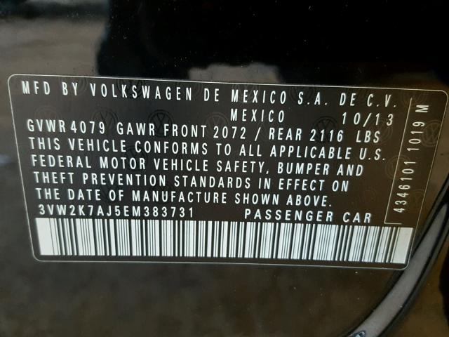 3VW2K7AJ5EM383731 - 2014 VOLKSWAGEN JETTA BASE შავი ფოტო 10