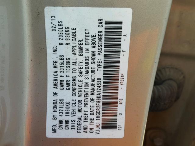 1HGCR2F86DA124559 - 2013 HONDA ACCORD EXL GOLD photo 10