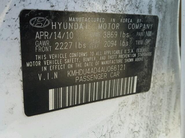 KMHDU4AD4AU066121 - 2010 HYUNDAI ELANTRA BL WHITE photo 10