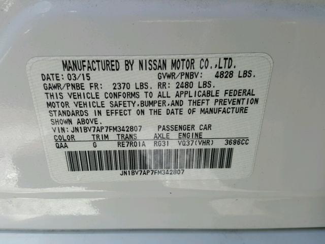 JN1BV7AP7FM342807 - 2015 INFINITI Q50 BASE WHITE photo 10