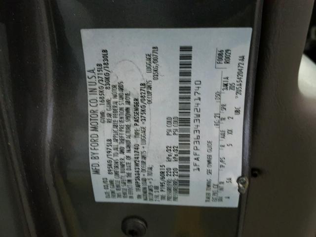 1FAFP36343W241740 - 2003 FORD FOCUS SE GRAY photo 10