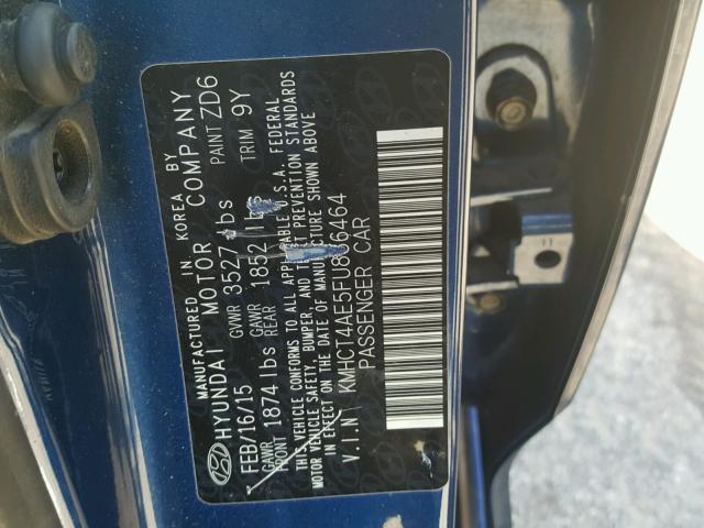 KMHCT4AE5FU886464 - 2015 HYUNDAI ACCENT GLS BLUE photo 10