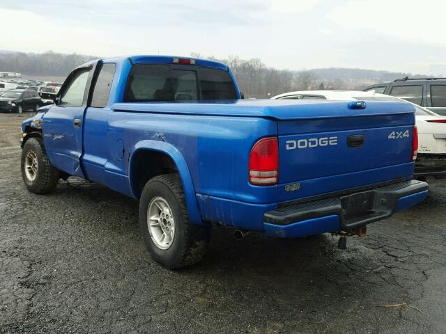 1B7GG22N1YS524594 - 2000 DODGE DAKOTA BLUE photo 3