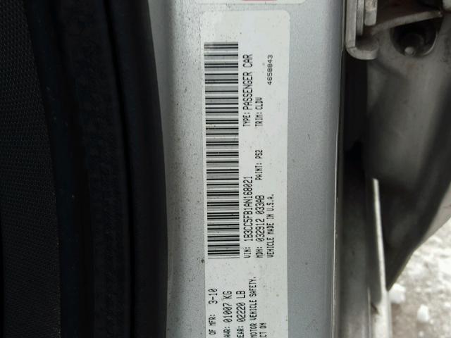 1B3CC5FB1AN168021 - 2010 DODGE AVENGER R/ SILVER photo 10