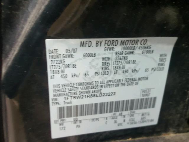 1FTSW21R88EB23222 - 2008 FORD F250 SUPER BLACK photo 10