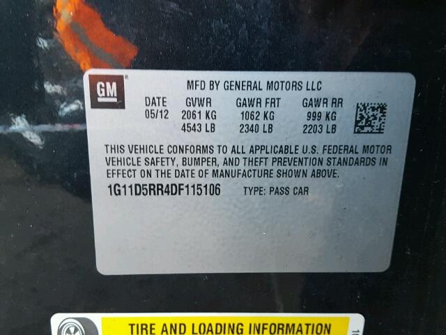 1G11D5RR4DF115106 - 2013 CHEVROLET MALIBU 1LT 黑色 照片 10