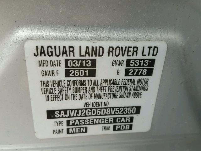 SAJWJ2GD6D8V52350 - 2013 JAGUAR XJL PORTFO SILVER photo 10