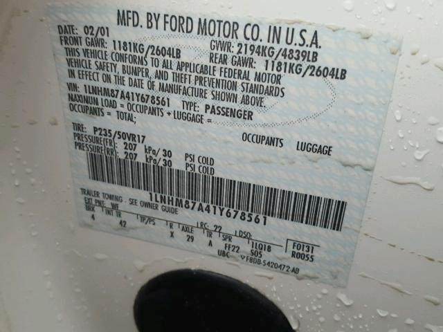 1LNHM87A41Y678561 - 2001 LINCOLN LS WHITE photo 10
