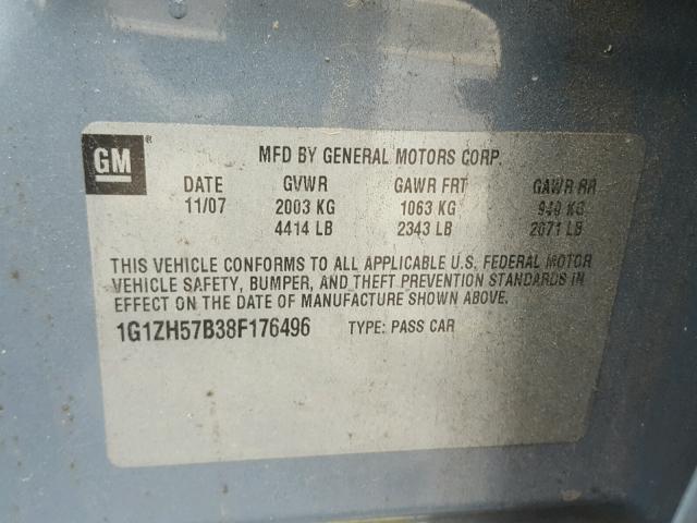 1G1ZH57B38F176496 - 2008 CHEVROLET MALIBU 1LT 蓝色 照片 10