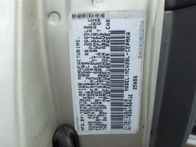 4T1BF22K6YU108799 - 2000 TOYOTA CAMRY LE SILVER photo 10